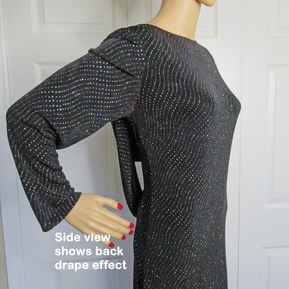 VTG Cache long black sparkly 38 - 40" bust dress, Low cut double drape back WOW! - Picture 10 of 15